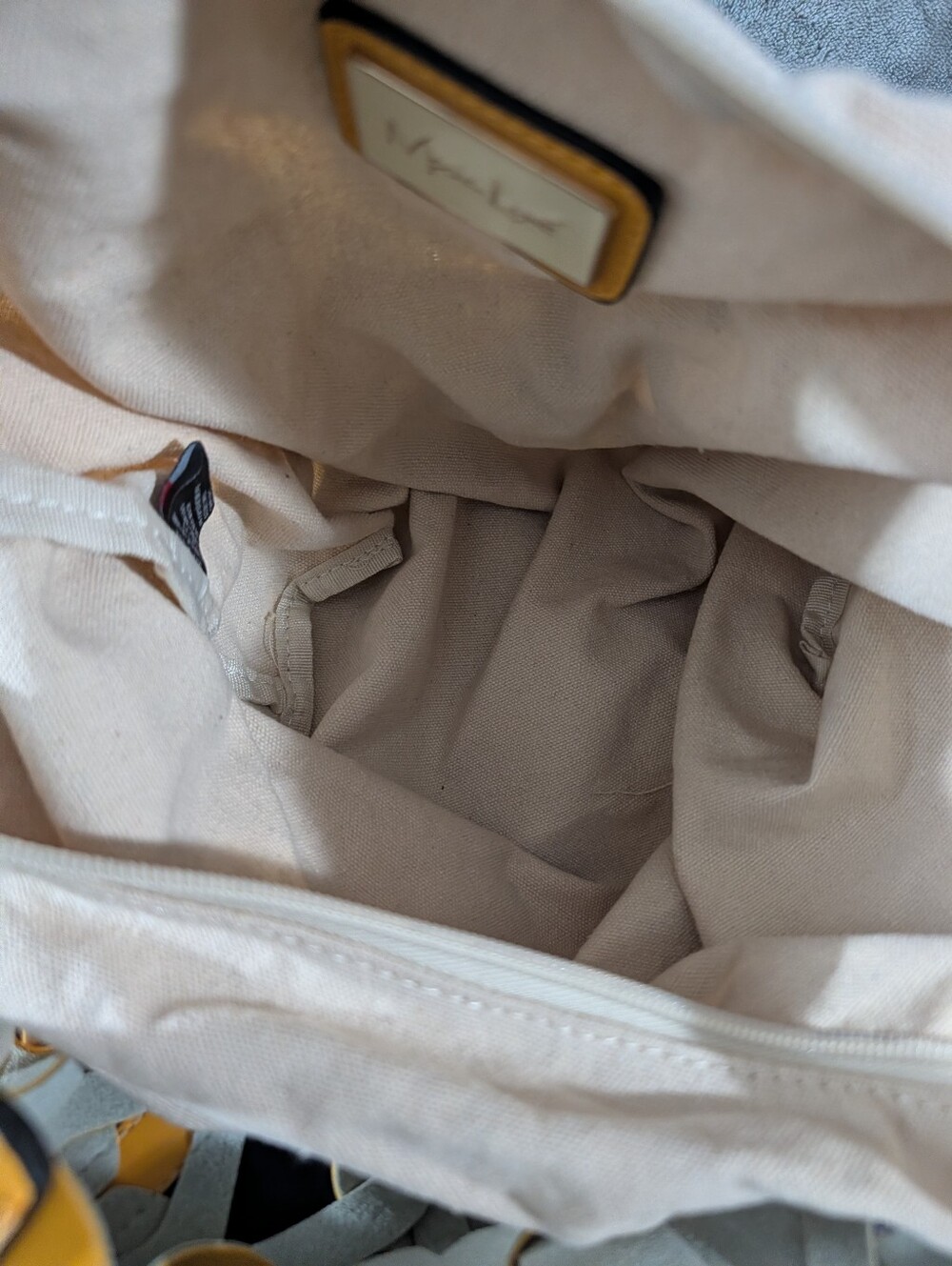 NWT Moda Luxe Paige Tote Bag Yellow Interlocking Cutout Weave with Canvas Insert - Picture 7 of 7